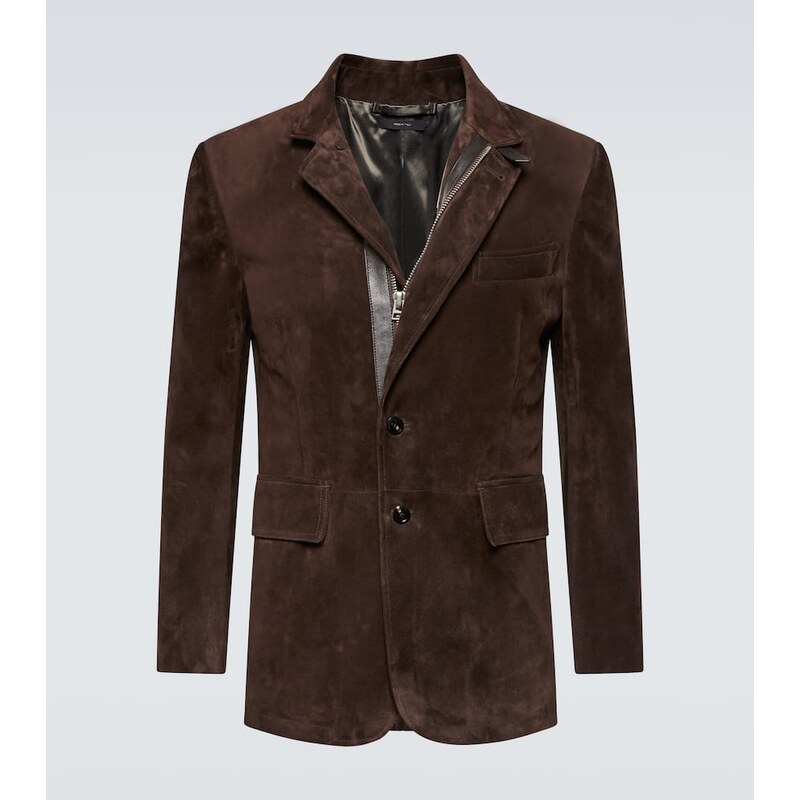 Tom Ford Leather-trimmed suede blazer