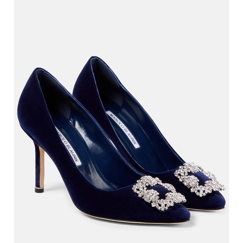 Manolo Blahnik Hangisi 90 embellished velvet pumps
