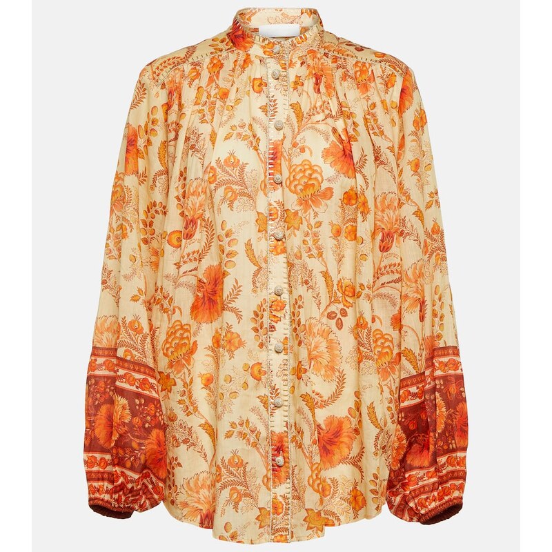 Zimmermann Junie floral puff-sleeve ramie blouse