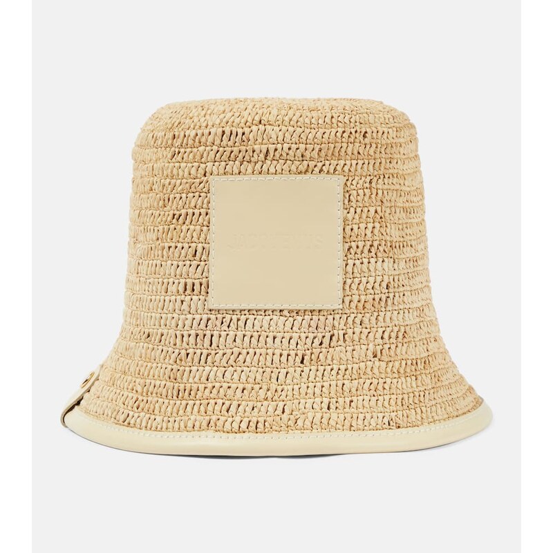 Jacquemus Le Bob Soli logo raffia bucket hat