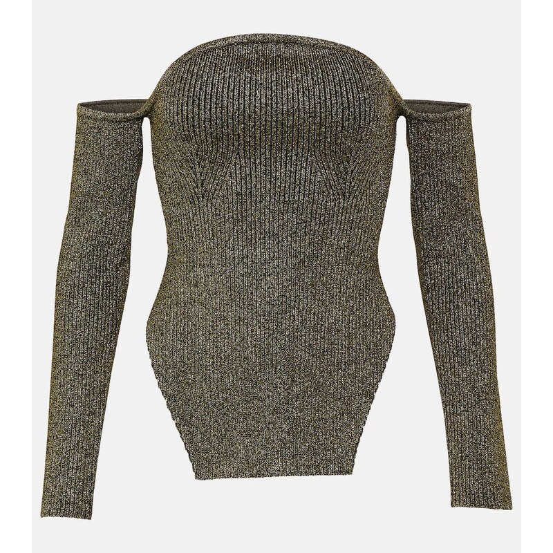 Dámský klasický svetr Khaite Maria off-shoulder top v zlaté barvě