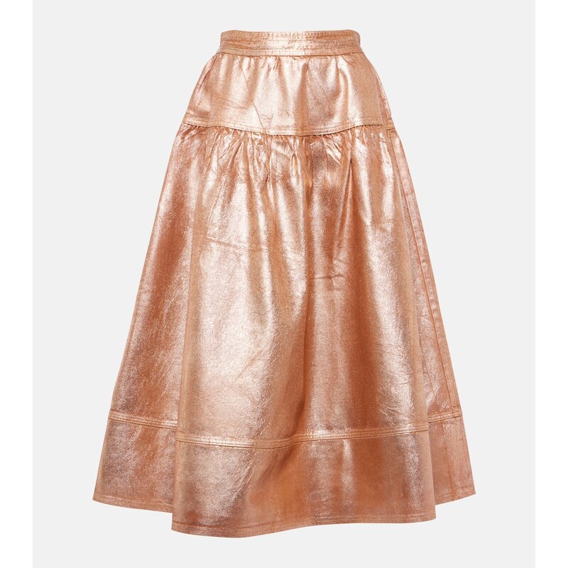 Ulla Johnson Astrid foiled denim midi skirt