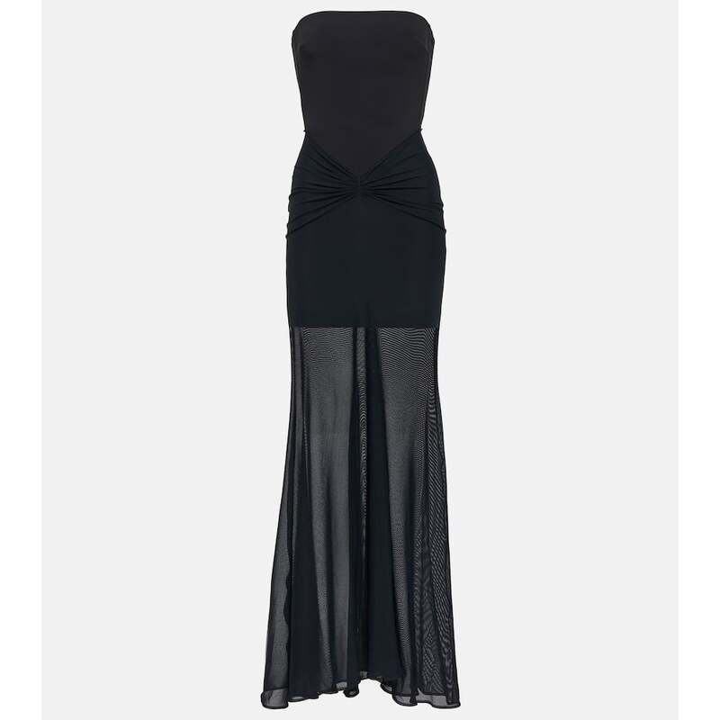David Koma Tulle-trimmed ruched bustier gown
