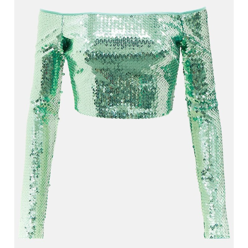 David Koma Sequined off-shoulder crop top