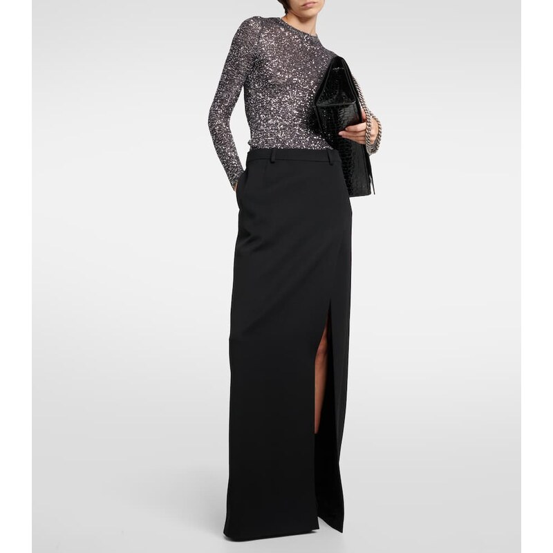 Balenciaga Side-slit wool twill maxi skirt