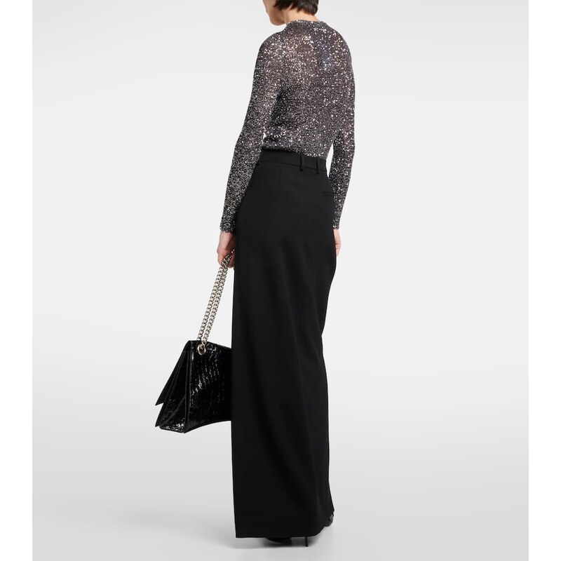 Balenciaga Side-slit wool twill maxi skirt