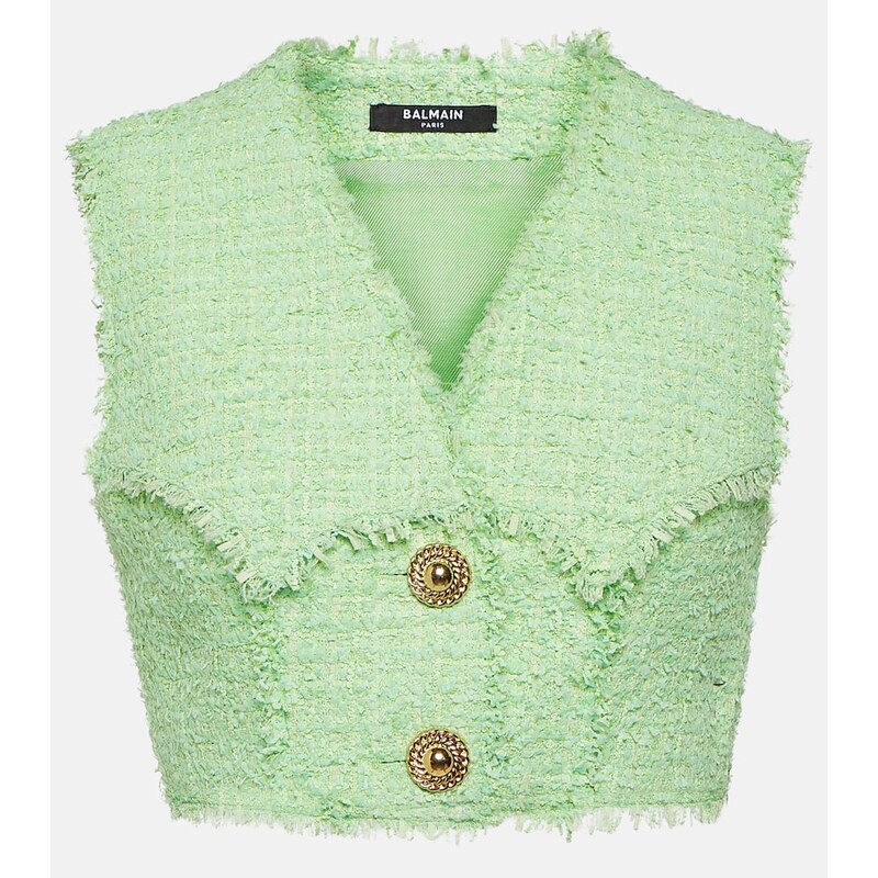 Krátké top Balmain Tweed v barvě zelená