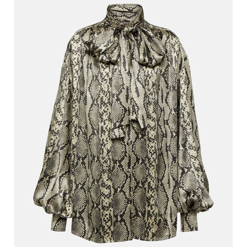 Balmain Snake-print tie-detail silk blouse