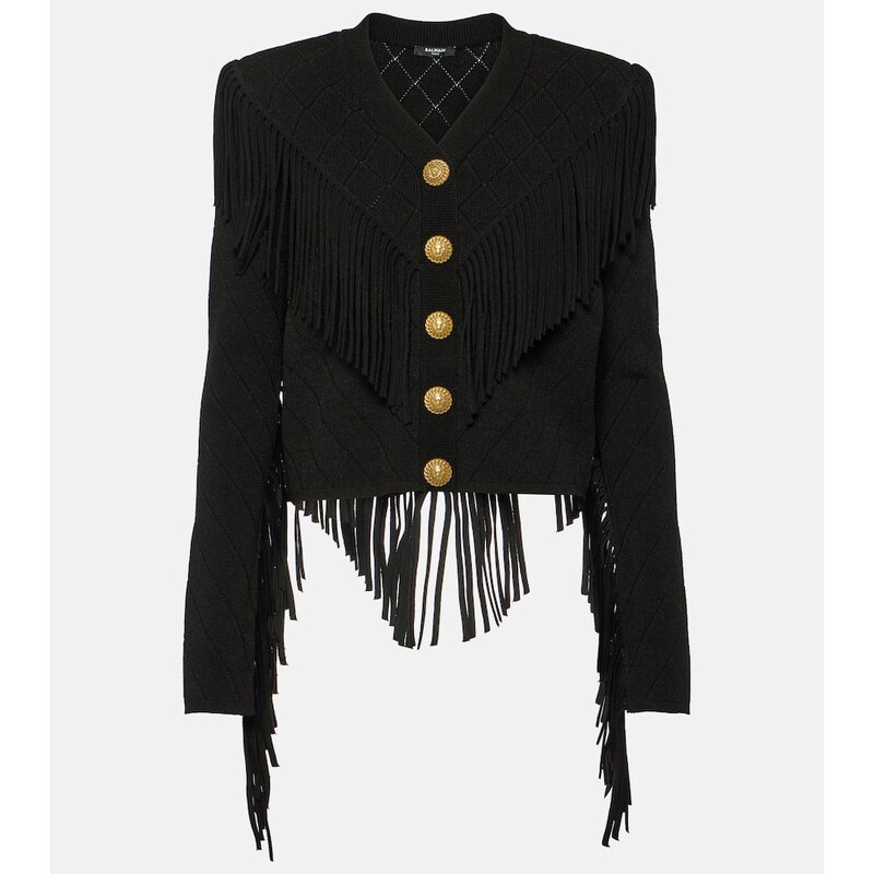Dámský kardigan Balmain s frizírováním, černá barva