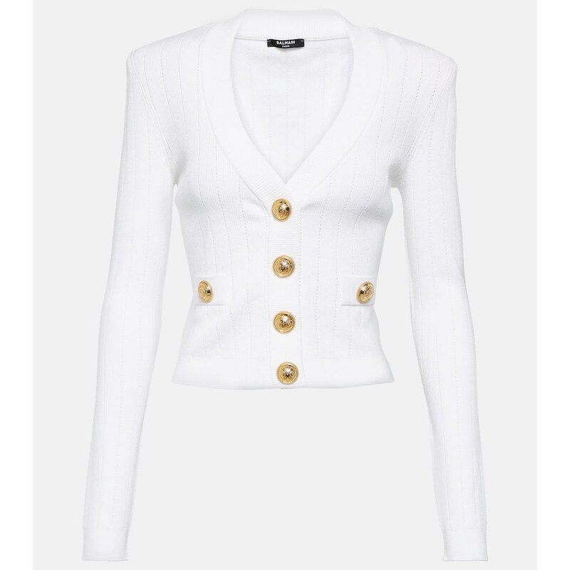 Bílý Balmain Ribbed-knit kardigan v velikosti XL