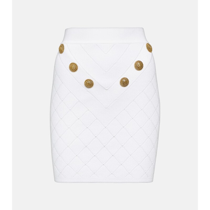 Balmain Embellished ribbed-knit miniskirt