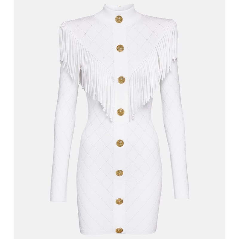 Balmain Fringed knit minidress