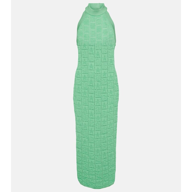 Balmain Monogram midi šaty v zelené barvě