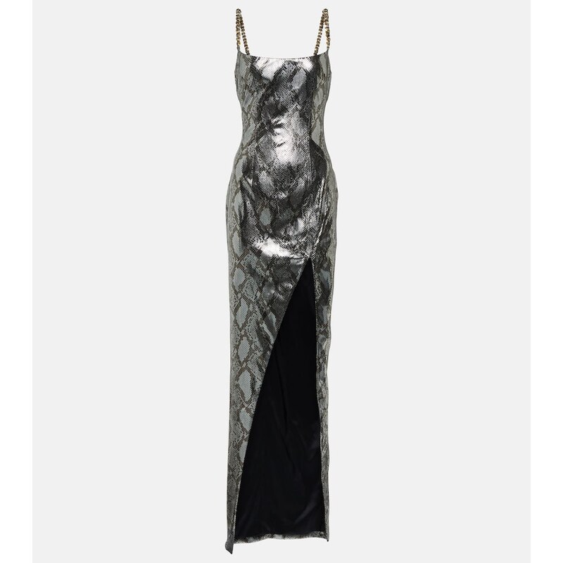 Balmain Chain-detail snake-print gown