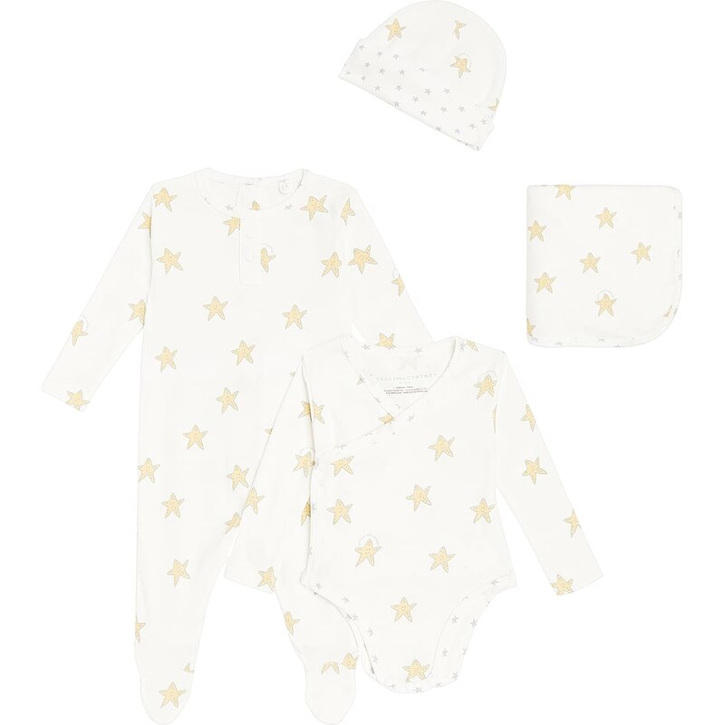 Stella McCartney Kids Baby cotton playsuit, hat, and blanket set