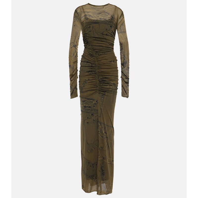Blumarine Printed ruched jersey maxi dress