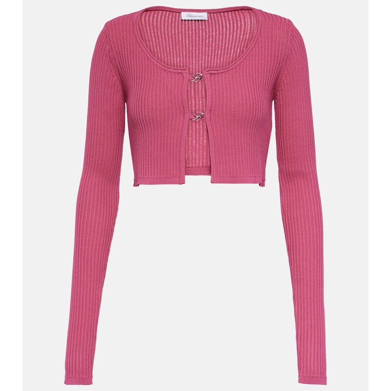 Blumarine Logo ribbed-knit cropped cardigan