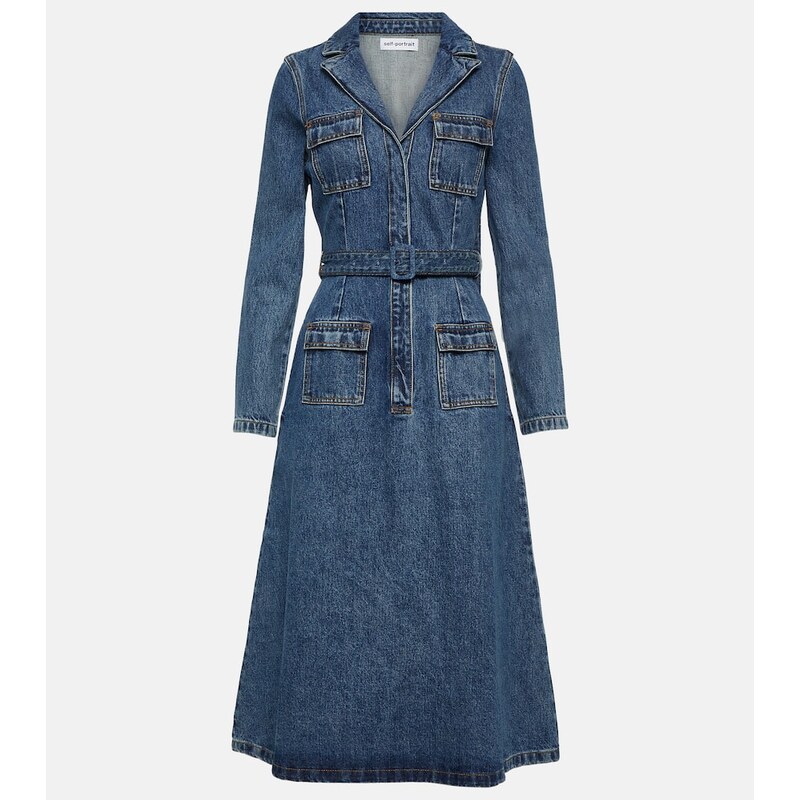 Self-Portrait Belted denim midi dress