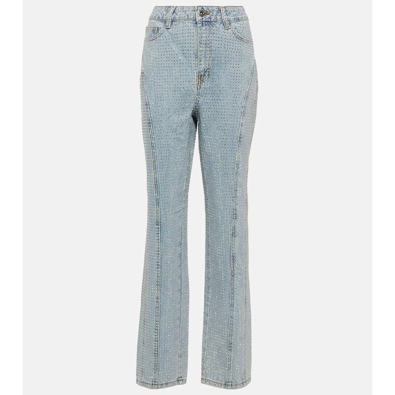 Self-Portrait Embellished high-rise straight jeans
