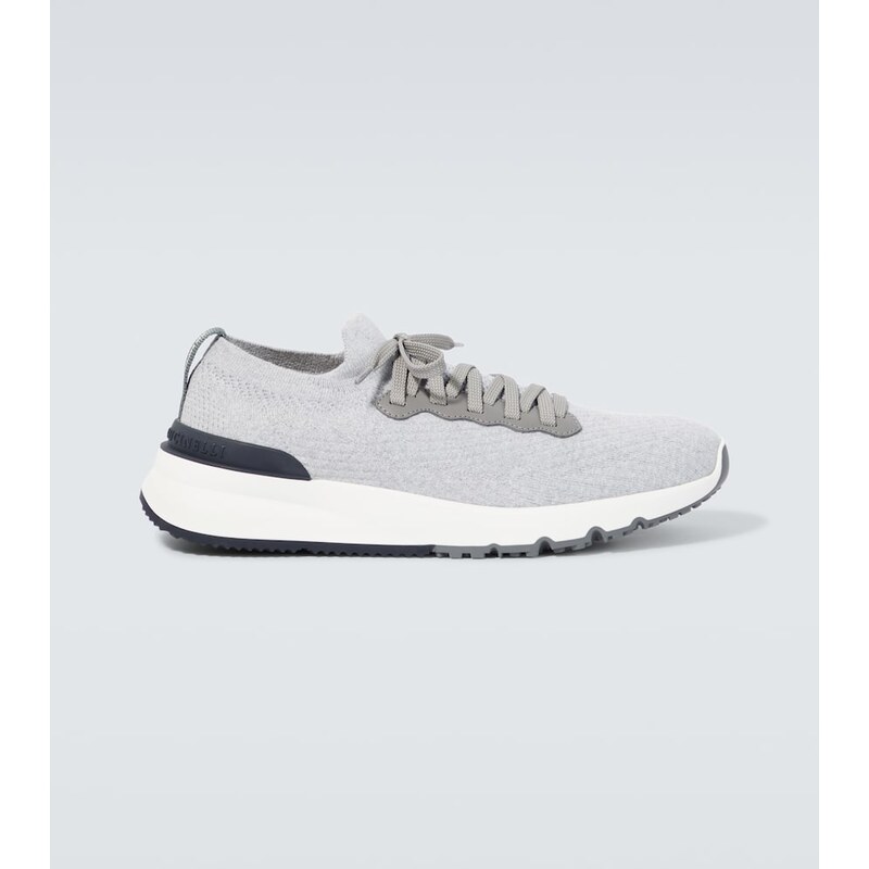 Brunello Cucinelli Leather-trimmed knitted slip-on sneakers