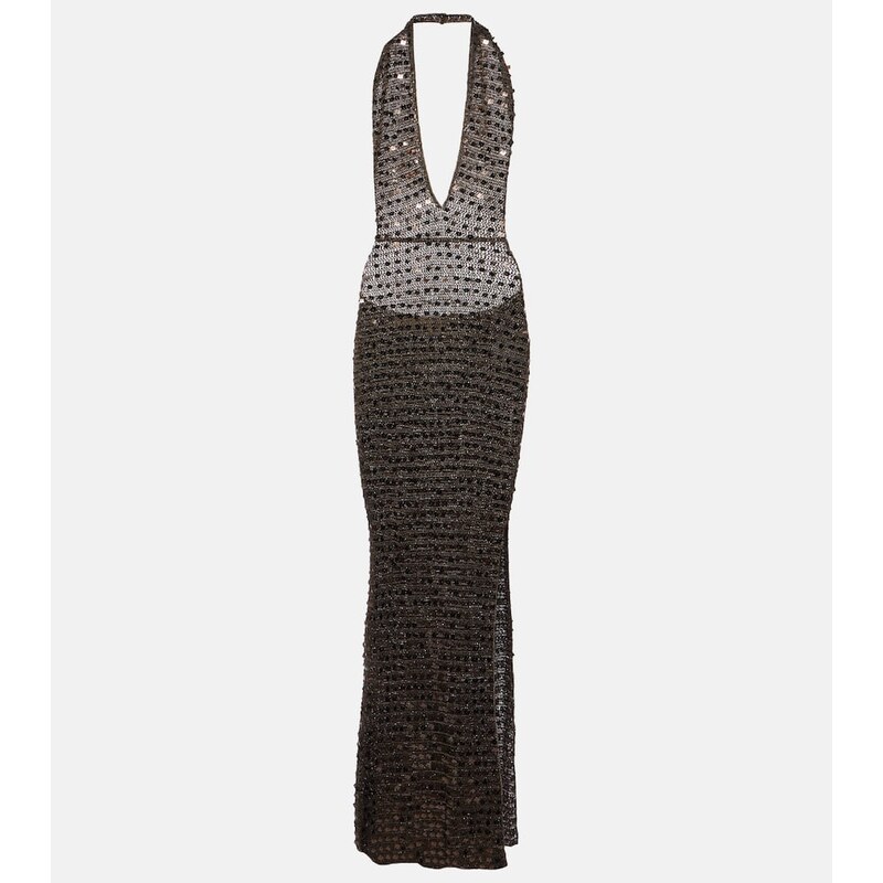 Aya Muse Enodia sequined halterneck maxi dress