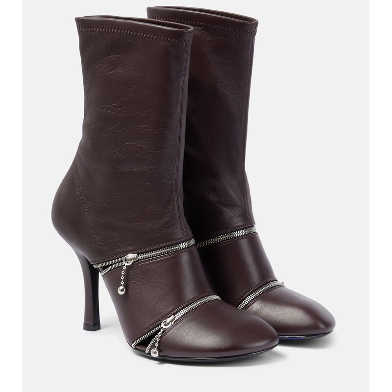 Kozačky Burberry Peep z kůže v barvě Poison