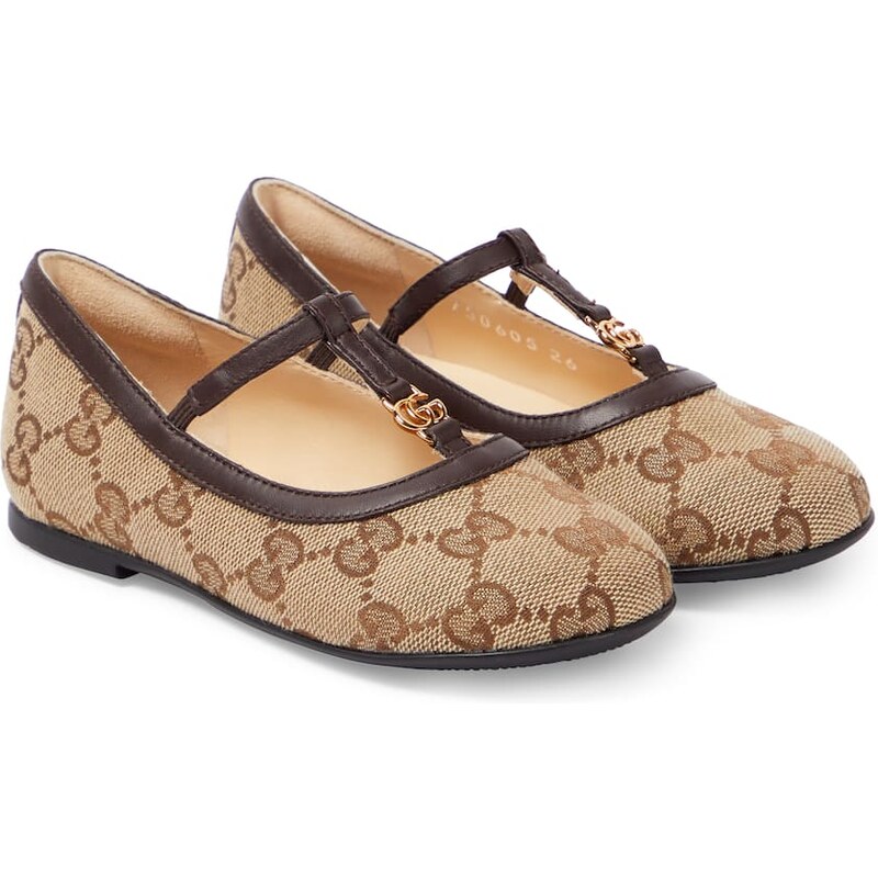Gucci Kids Double G leather-trimmed ballet flats