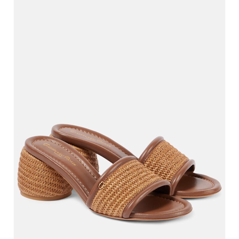 Gianvito Rossi Marbella leather-trimmed raffia mules