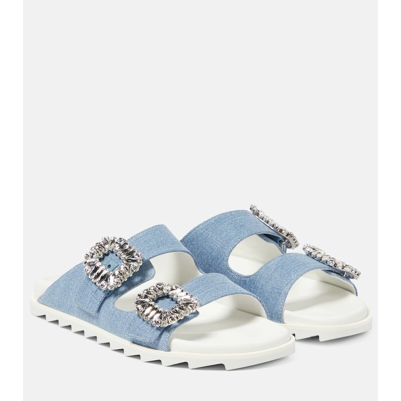 Roger Vivier Slidy Viv embellished denim sandals