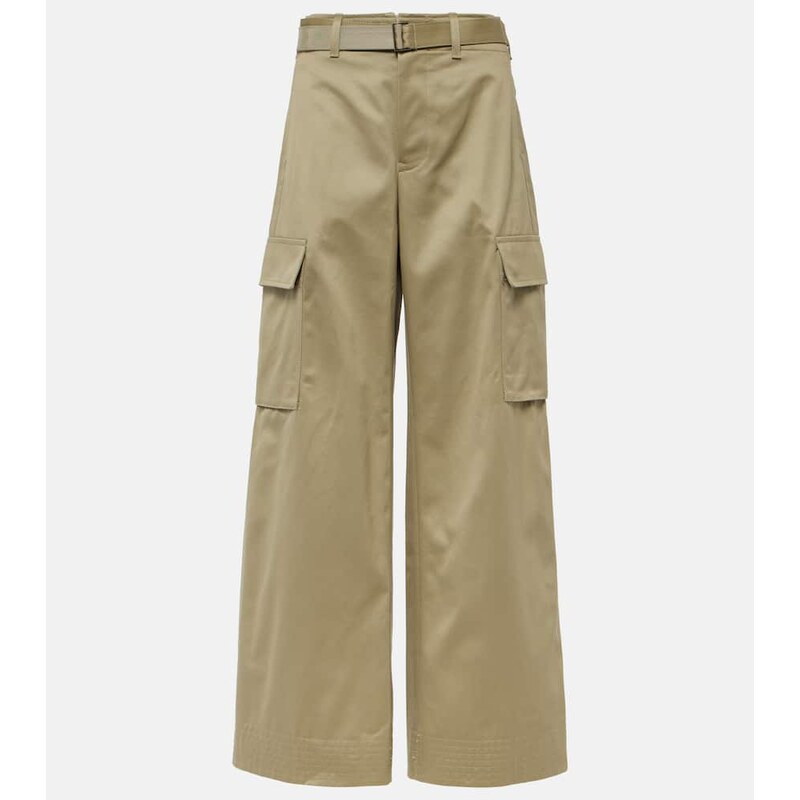 Sacai High-rise cotton gabardine wide-leg pants