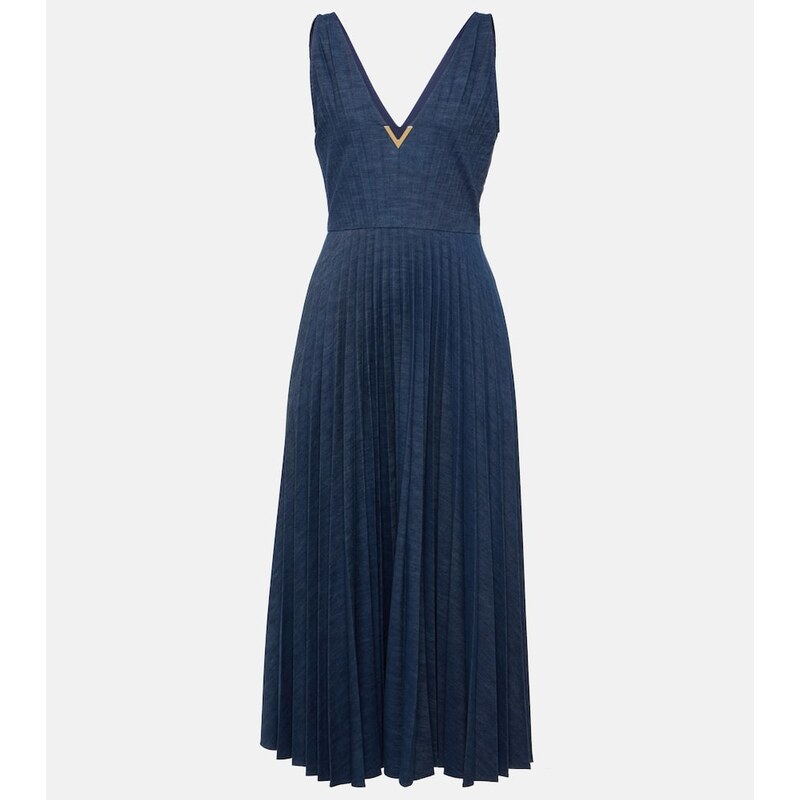 Valentino VGold plissÃ chambray maxi dress
