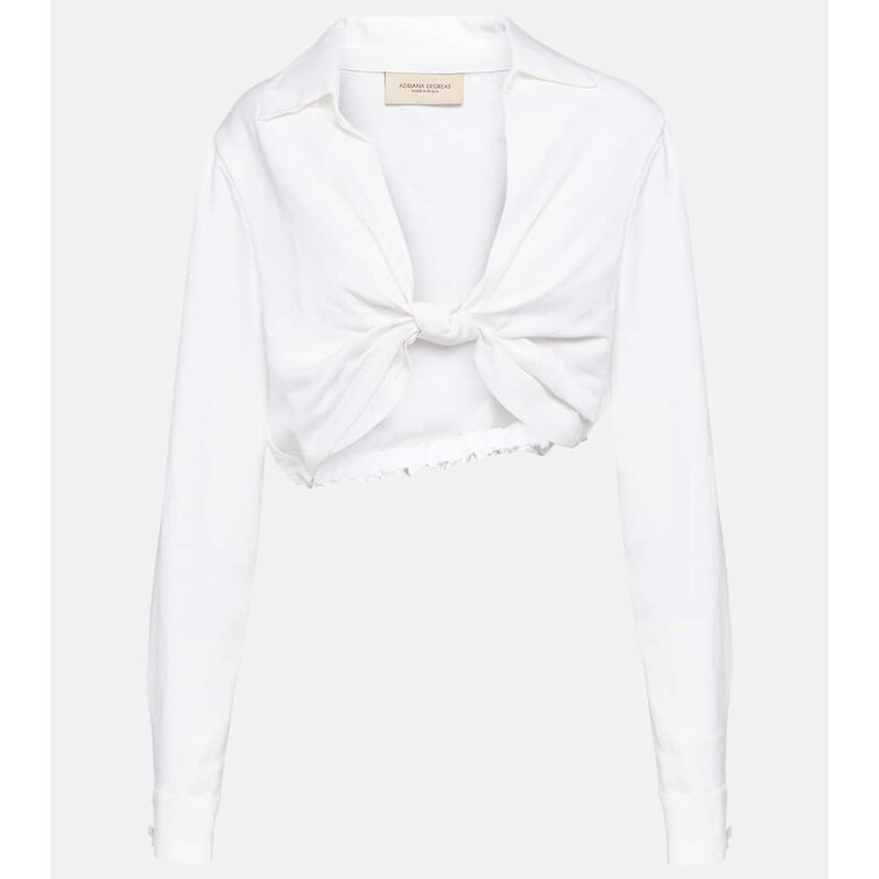 Adriana Degreas Knot-detail linen blend crop top