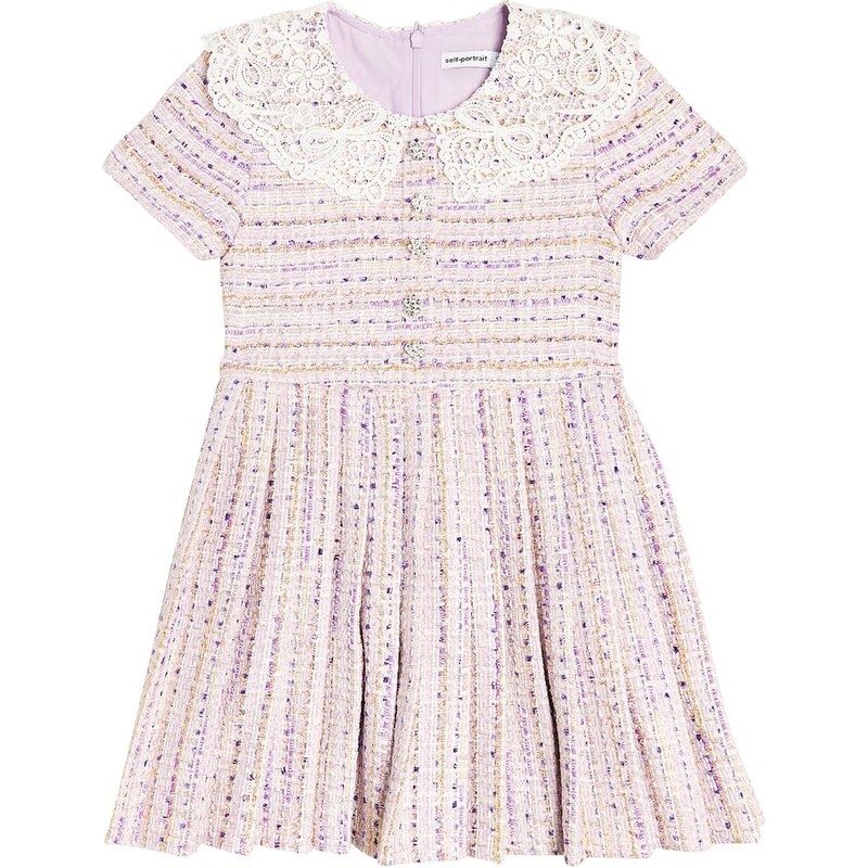 Self-Portrait Kids Lace-trimmed pleated bouclÃ dress