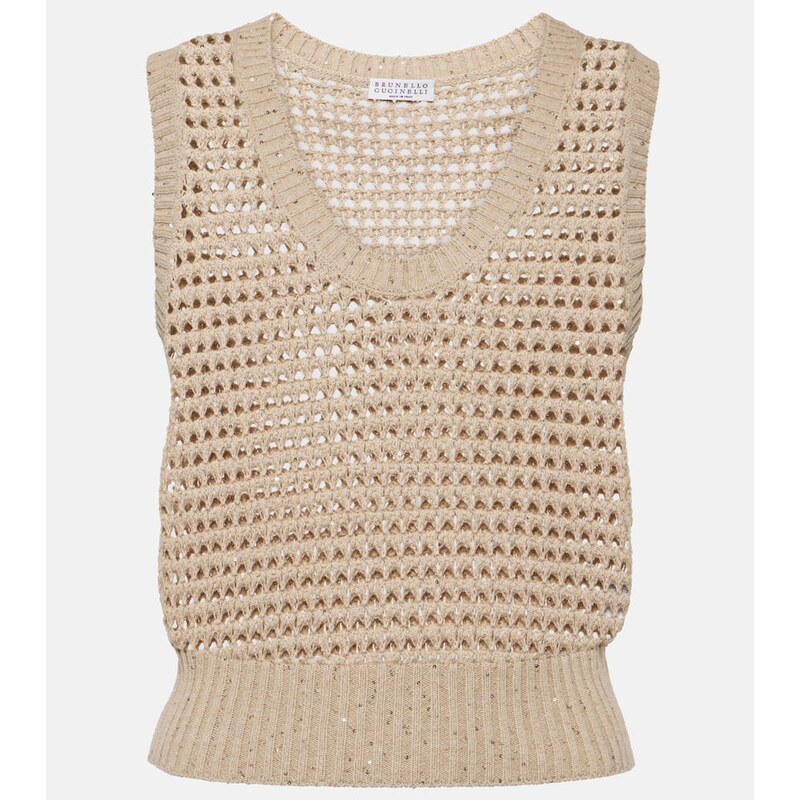 Brunello Cucinelli Sequined open-knit cotton-blend vest