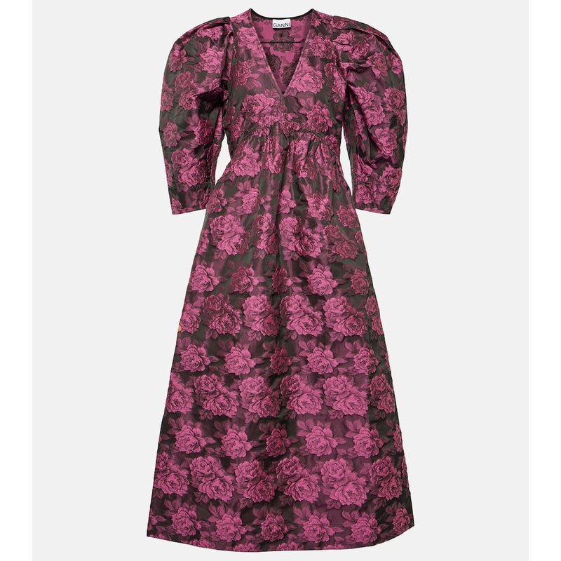 Ganni Floral jacquard midi dress
