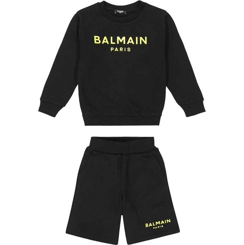 Balmain Kids Cotton fleece sweatshirt and shorts set
