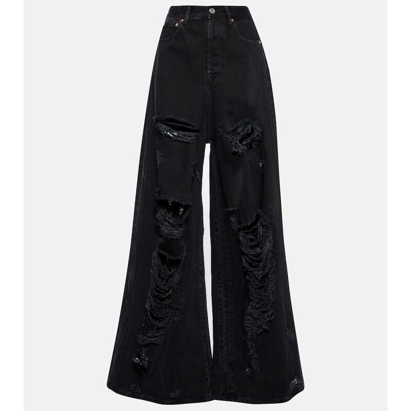 Vetements Distressed wide-leg jeans