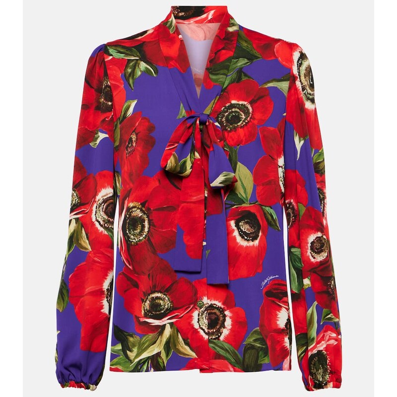 Dolce&Gabbana Tie-neck floral silk-blend blouse