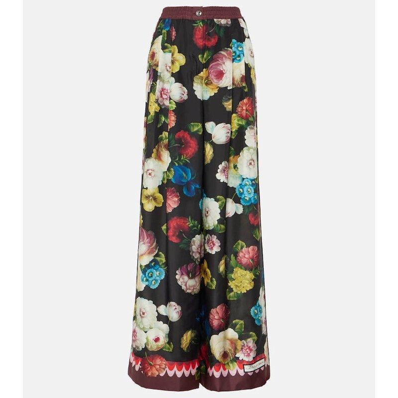 Dolce&Gabbana Floral high-rise silk wide-leg pants
