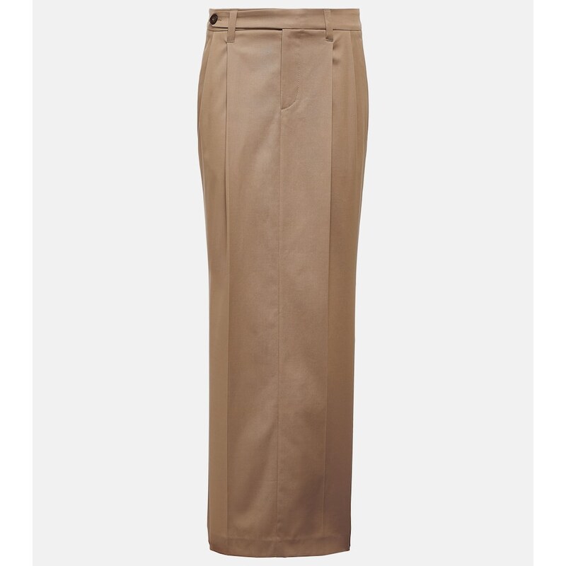 Brunello Cucinelli Pleated low-rise cotton-blend maxi skirt