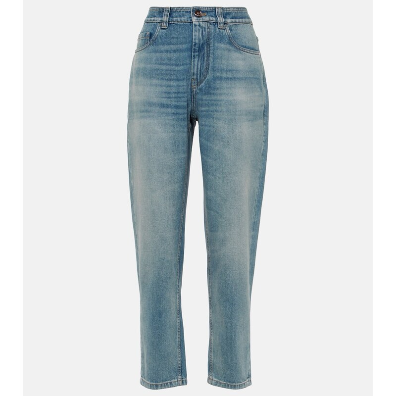 Brunello Cucinelli Mid-rise faded tapered jeans