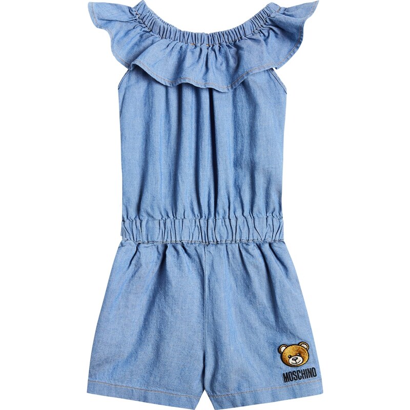 Moschino Kids Embroidered denim playsuit