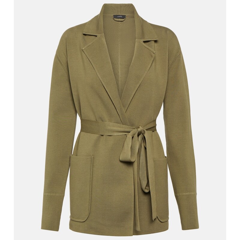 Dámský kabát Joseph Silk-blend wrap coat v tmavě olivové barvě