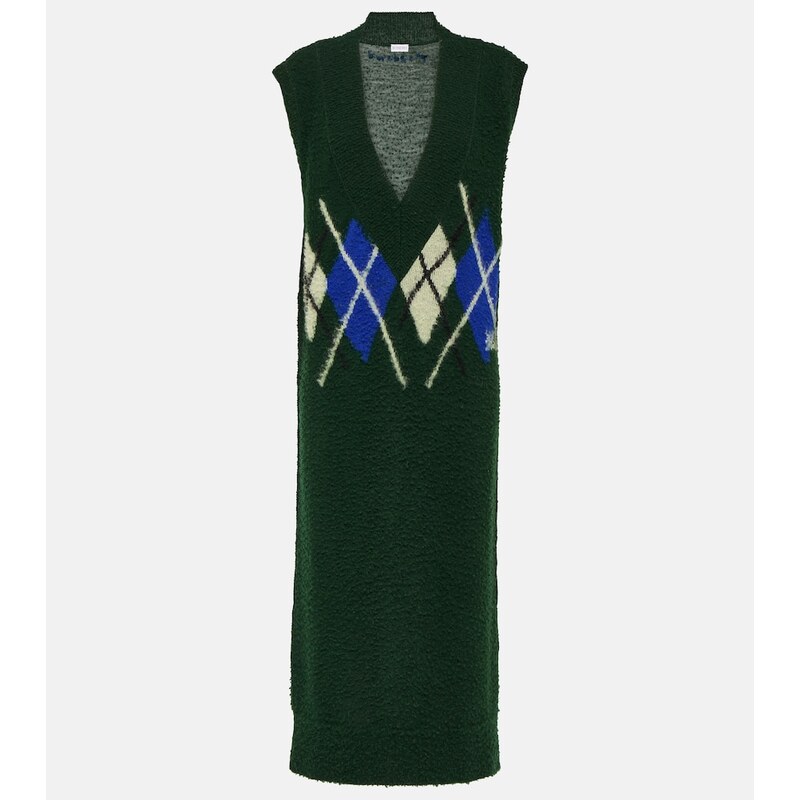 Burberry Argyle Šaty z vlny barvy Ivy