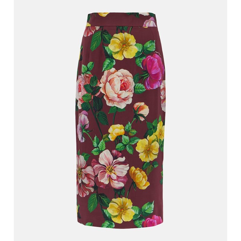 Dolce&Gabbana Floral silk-blend charmeuse midi skirt