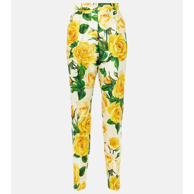 Dolce&Gabbana Floral high-rise silk-blend straight pants