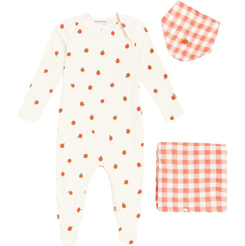 Bobo Choses Baby Tomato onesie, blanket and bib set