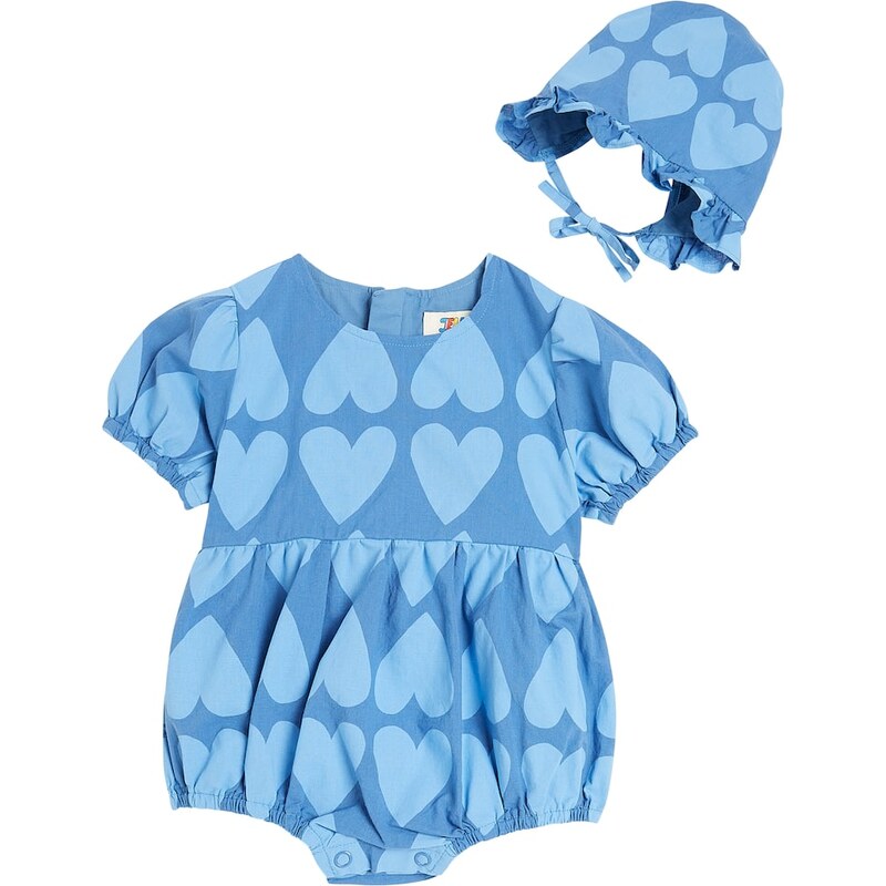 Jellymallow Baby Heart cotton playsuit and sunhat set