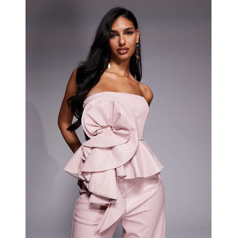 ASOS LUXE co-ord PU bandeau corsage top in pink
