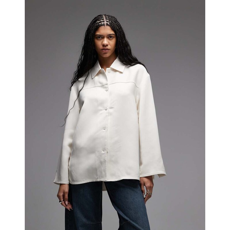 ARKET satin overshirt in off white 113271805